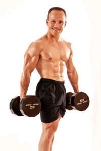 Relaxed with dumbells.