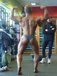 Back Double Biceps - few days out from the Australian Natural Bodybuilding Championships Result: 2nd in Australia. Here, you can see the "x-frame" and shoulder boulders in action. Takes years of focused work.