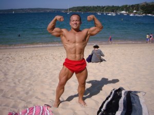 Front double biceps at my favourite beach here in Sydney, Australia. Enjoying the sun and the creator that it is. Be not like the moon, be like the sun. Vv.